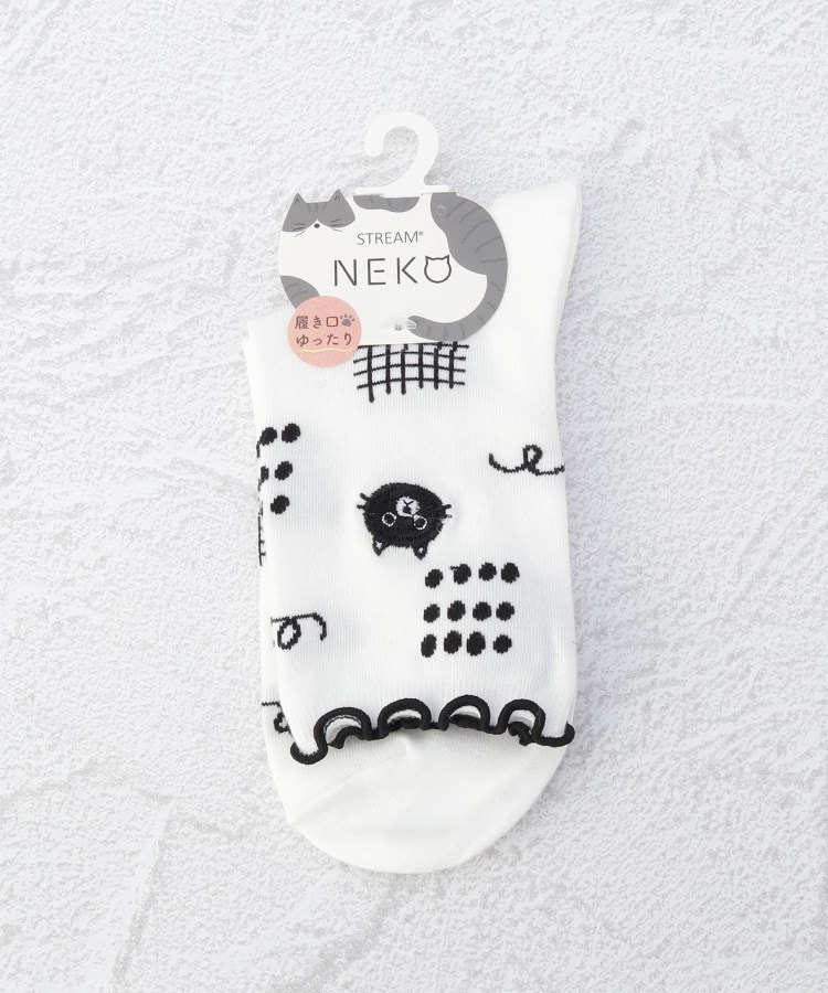 ワンズテラス(one'sterrace)の◆黒ねこ刺繍 クォーターソックス ホワイト(901)
