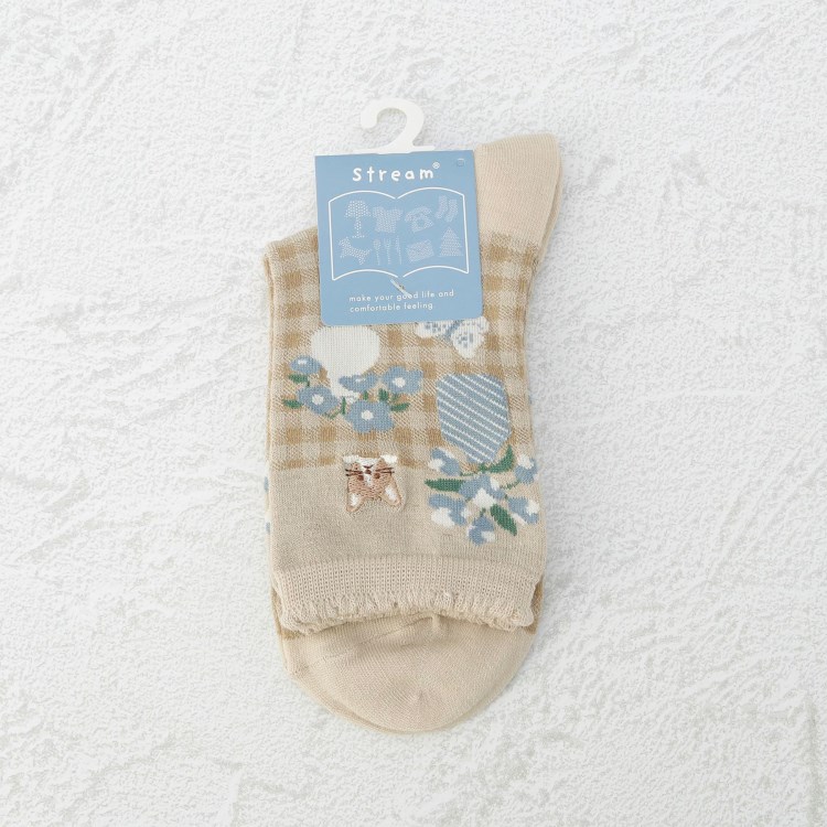 ワンズテラス(one'sterrace)の◆猫刺繍花瓶 クォーターソックス ソックス