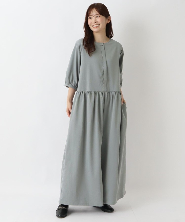 ワンズテラス(one'sterrace)の前開き 半袖オールインワン ワンピース ブルー(993)