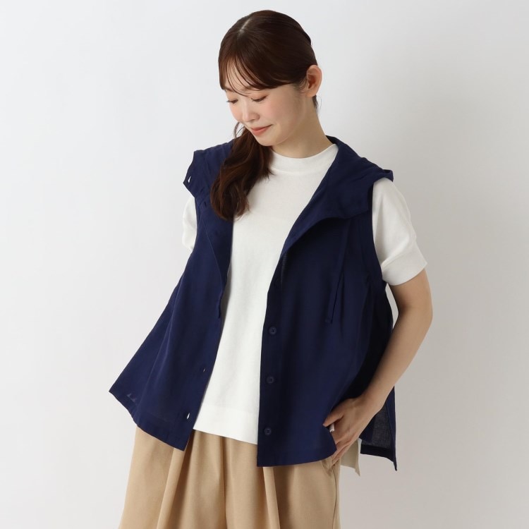 ワンズテラス(one'sterrace)のパナマ織り 綿麻フード付きベスト ベスト
