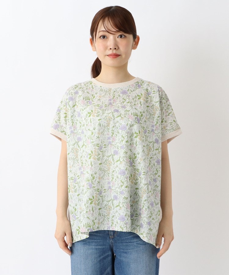 ワンズテラス(one'sterrace)の花柄プリントコンビフレンチスリーブプルオーバー1