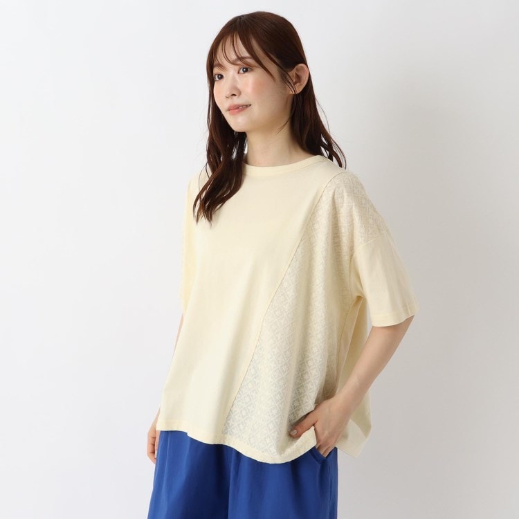 ワンズテラス(one'sterrace)のコットン天竺 パッチワーク 5分袖プルオーバー カットソー