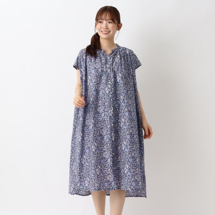 ワンズテラス(one'sterrace)の花柄PT フレンチスリーブ 前開きワンピース ミドルワンピース