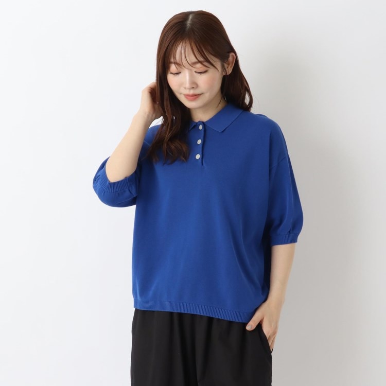 ワンズテラス(one'sterrace)の強撚コットン 5分袖ニットポロプルオーバー ポロシャツ