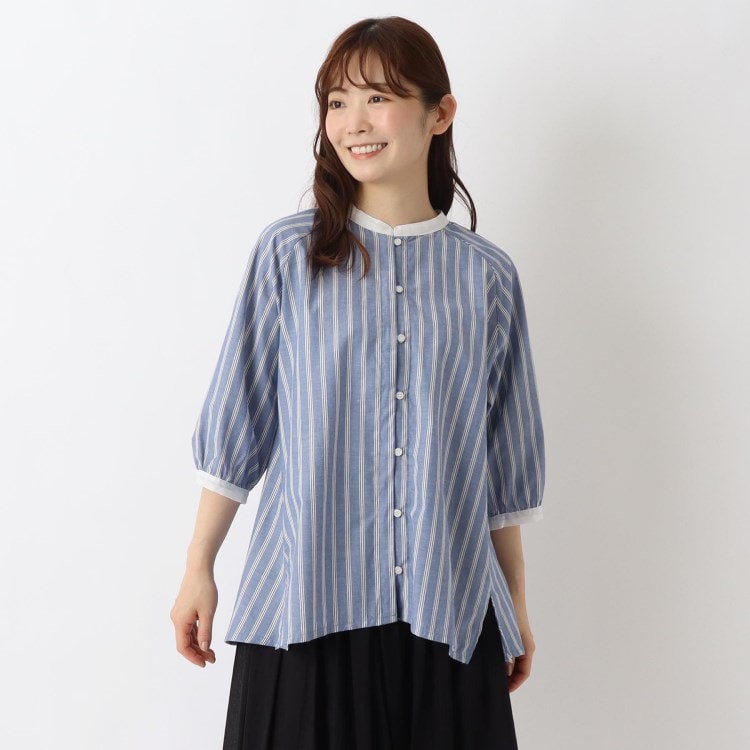 ワンズテラス(one'sterrace)のコットンストライプ 5分袖ブラウス シャツ・ブラウス