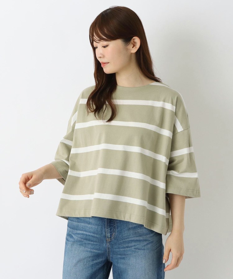 ワンズテラス(one'sterrace)のクルーネック ワイドボーダー ビッグプルオーバー カーキ(927)