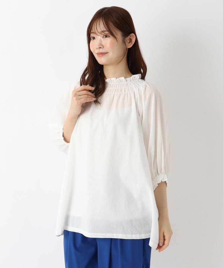ワンズテラス(one'sterrace)の【リンネル7月号掲載】シャーリング半袖ブラウス アイボリー(904)