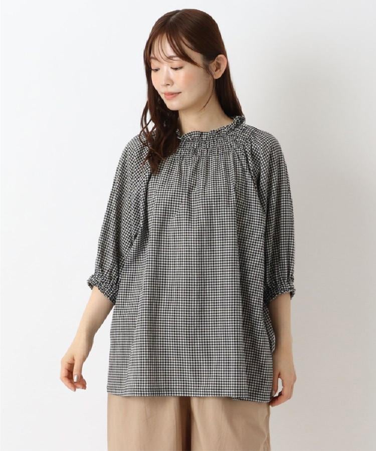 ワンズテラス(one'sterrace)の【リンネル7月号掲載】シャーリング半袖ブラウス ソノタ(879)