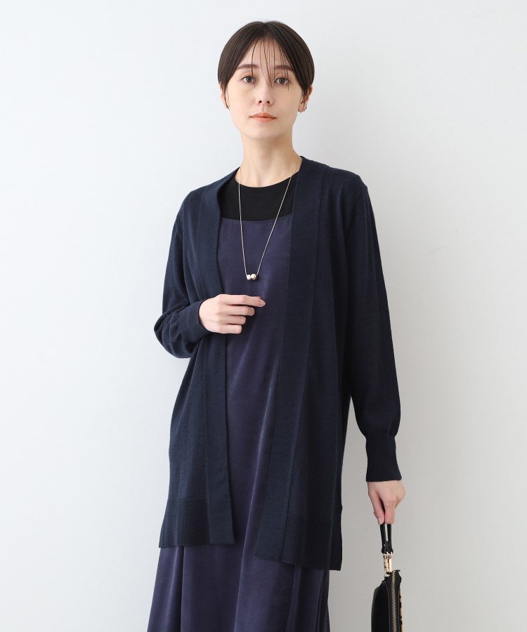 インディヴィ(INDIVI)の【ウール混】Iラインニットカーディガン ネイビー(094)