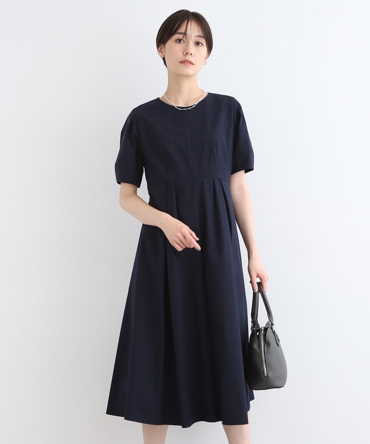 インディヴィ(INDIVI)の【洗える】コットンライクフォルムワンピース ネイビー(094)
