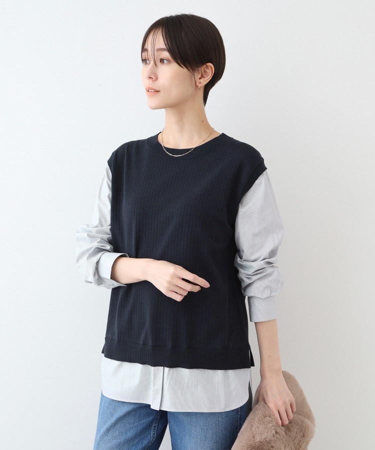 インディヴィ(INDIVI)の【洗える】ニット＆ブラウス 重ね着風トップス ネイビー(594)