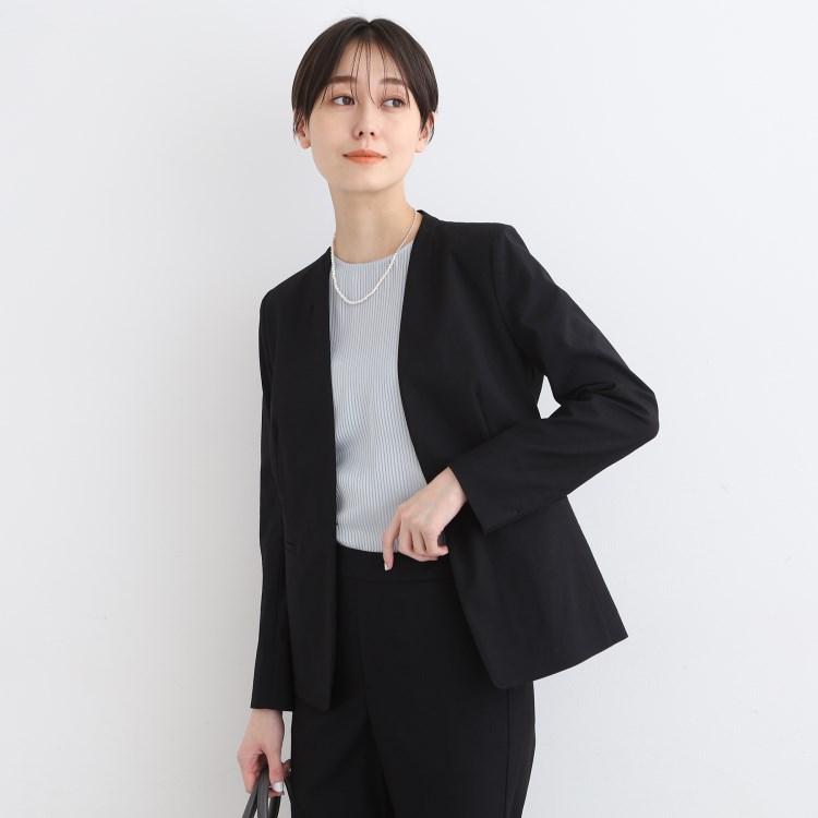 【オープニング大セール】 SETUP可能】麻調ノーカラージャケット（ジャケット(単品 ジャケット・アウター