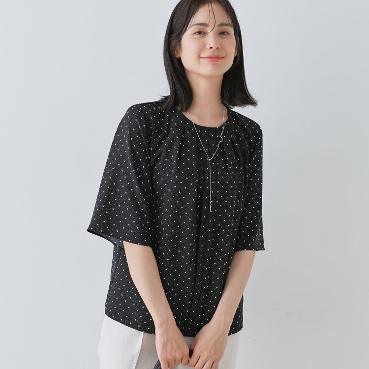 インディヴィ(INDIVI)の【通勤／きれいめ】柄タックブラウス シャツ・ブラウス