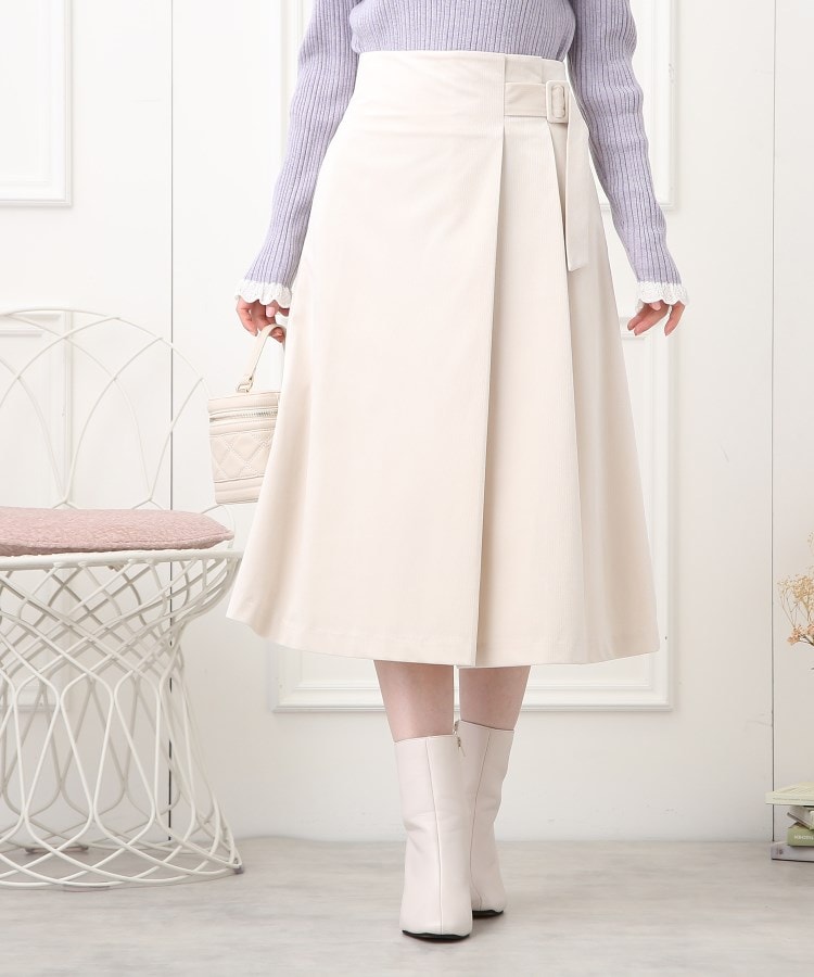 クチュールブローチ(Couture Brooch)の◆ベロアコーデュロイ ラップ風スカート アイボリー(004)