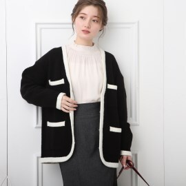 クチュールブローチ(Couture Brooch)の配色ツイード風ニットジャケット カーディガン