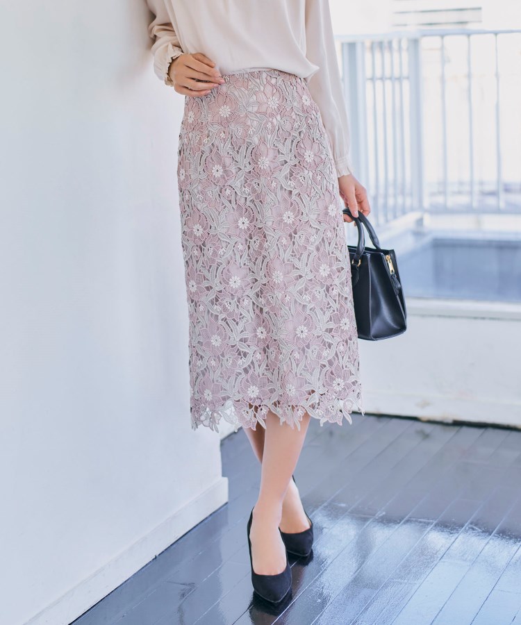 オンオフ使える フラワーレースタイトスカート ミモレスカート Couture Brooch クチュールブローチ ワールド オンラインストア World Online Store