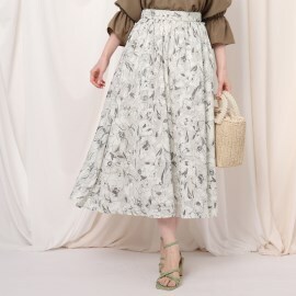 クチュールブローチ(Couture Brooch)のジャガード素材　花柄ミモレフレアスカート ミモレスカート