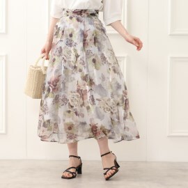クチュールブローチ(Couture Brooch)の花柄/シアー素材　フラワープリントフレアスカート マキシ・ロングスカート