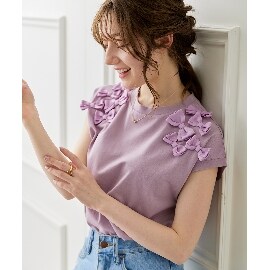 クチュールブローチ(Couture Brooch)の洗える/着映えデザイン　メニーリボンフレンチ袖Tシャツ