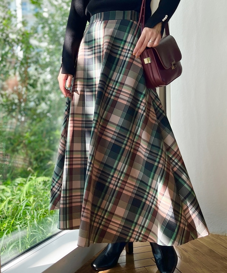  Couture Brooch(クチュールブローチ) 【レディのときめきトレンドアイテム！】マドラスチェック フレアーロングスカート