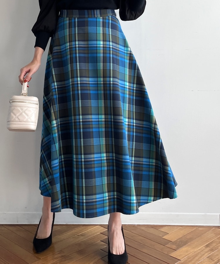  Couture Brooch(クチュールブローチ) 【レディのときめきトレンドアイテム！】マドラスチェック フレアーロングスカート