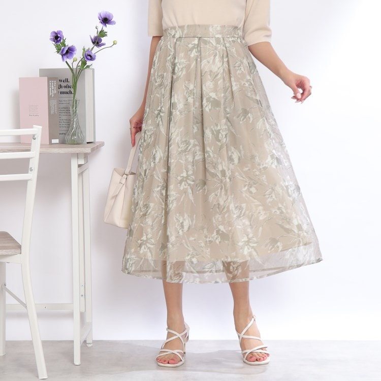 クチュールブローチ(Couture Brooch)のINCEDE メッシュレース花柄プリントスカート ミモレスカート