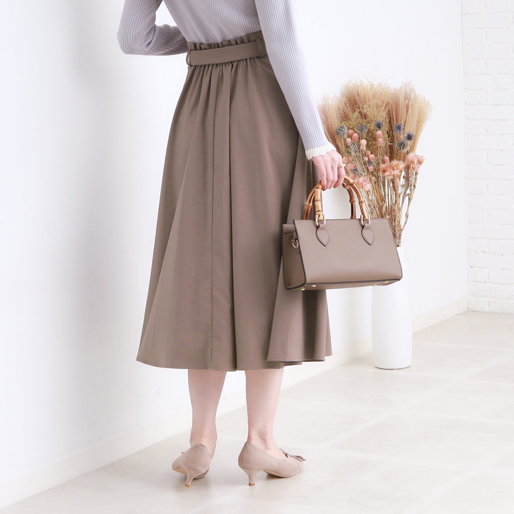 クチュールブローチ(Couture Brooch)の【通勤、オフィスにもおすすめ】リボン付きパール調フレアースカート6