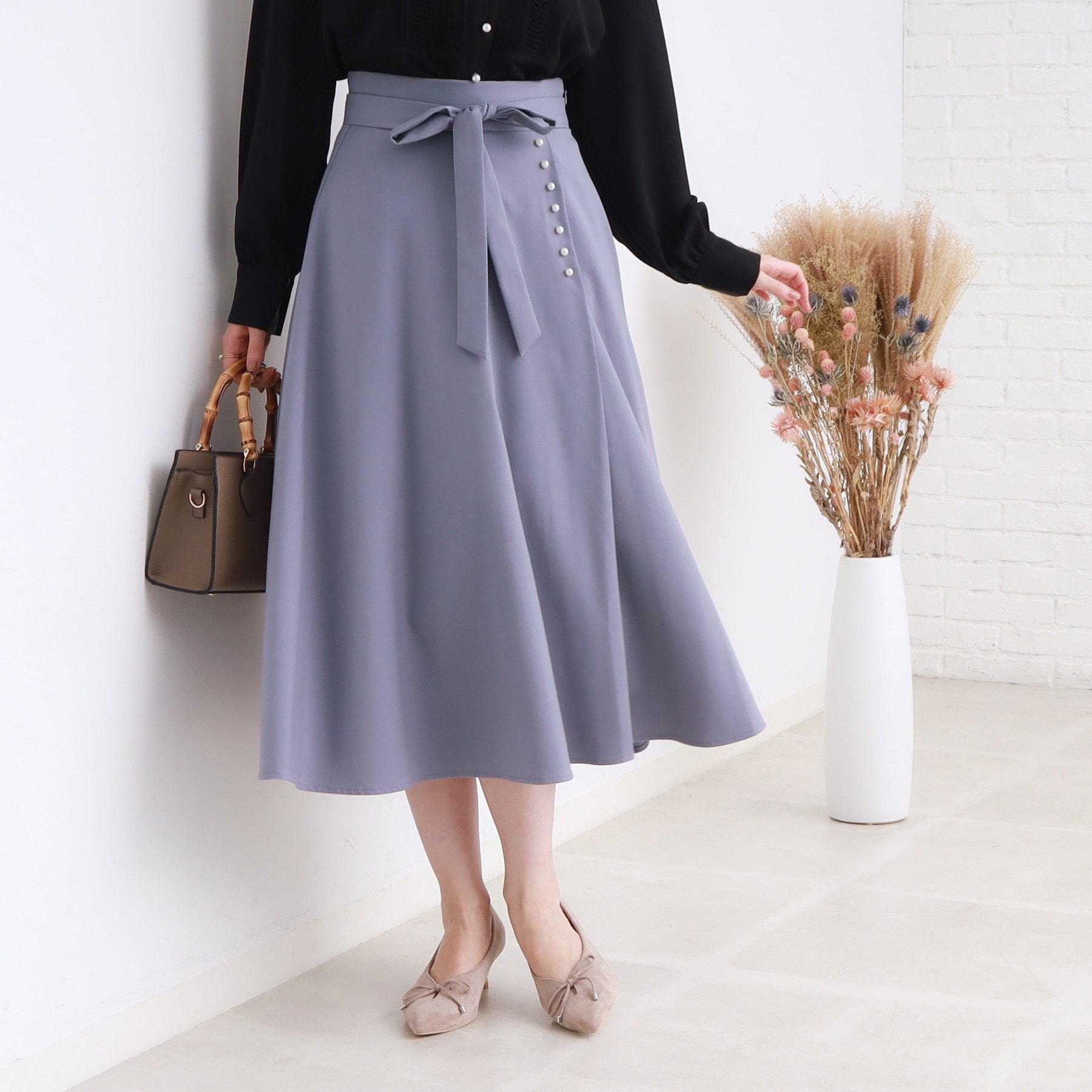 クチュールブローチ(Couture Brooch)の【通勤、オフィスにもおすすめ】リボン付きパール調フレアースカート24