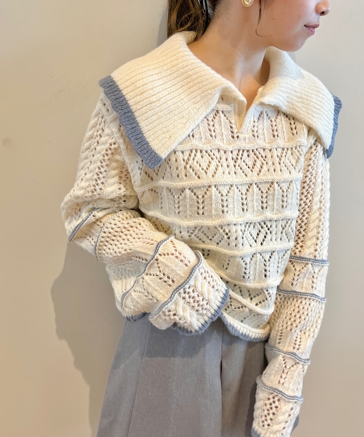 クチュールブローチ(Couture Brooch)の透かし編みビッグカラーニット32