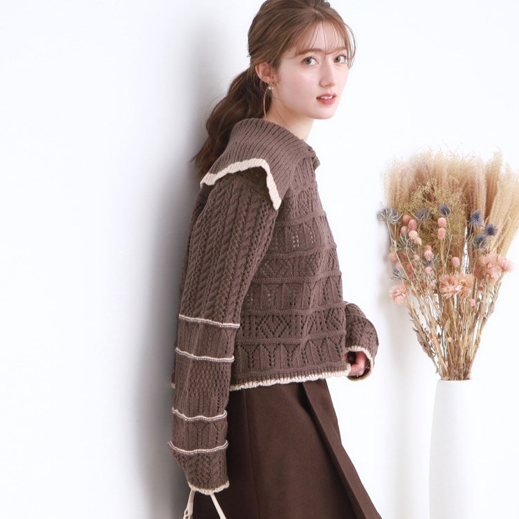 クチュールブローチ(Couture Brooch)の透かし編みビッグカラーニット ニット/セーター