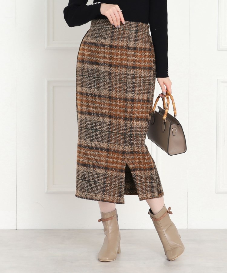 クチュールブローチ(Couture Brooch)のチェックタイトスカート ダークブラウン(243)