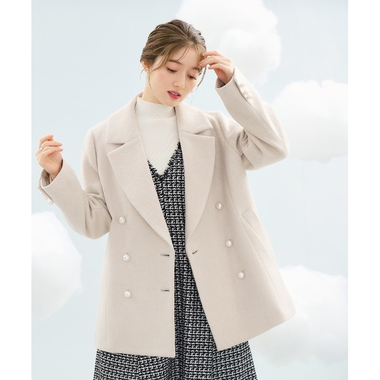クチュールブローチ(Couture Brooch)の【ふっくら軽く、暖かい】パール調ボタンPコート Pコート