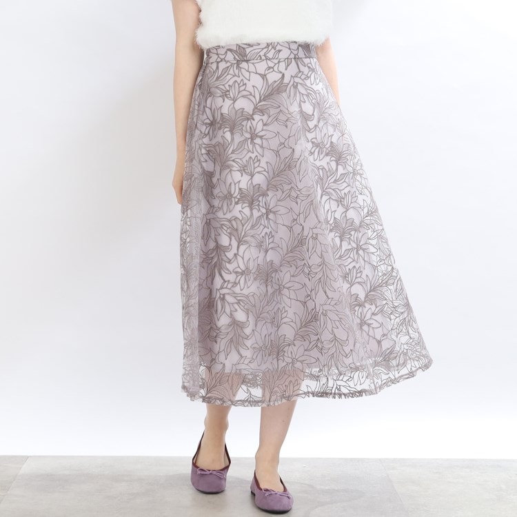 クチュールブローチ(Couture Brooch)の【S-LL/秋冬新色！】チュール刺繍フレアースカート ミモレスカート
