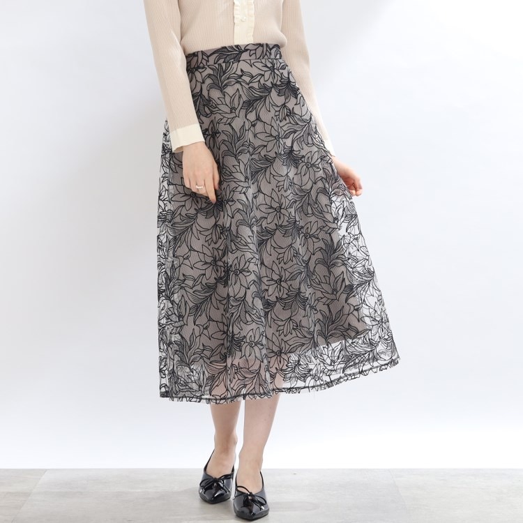 クチュールブローチ(Couture Brooch)の【S-LL/秋冬新色！】チュール刺繍フレアースカート ミモレスカート
