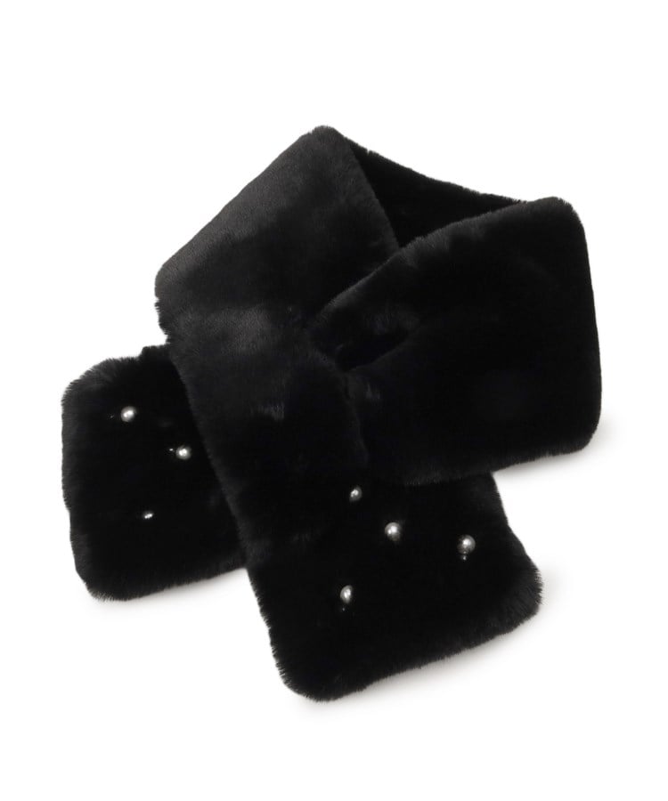 クチュールブローチ(Couture Brooch)のリサイクルエコファーパール調付きティペット ブラック(019)