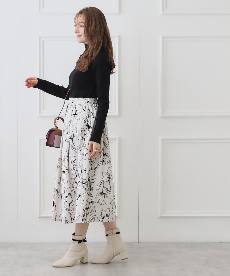 フラワーフロッキープリントスカート（ミモレスカート） | Couture