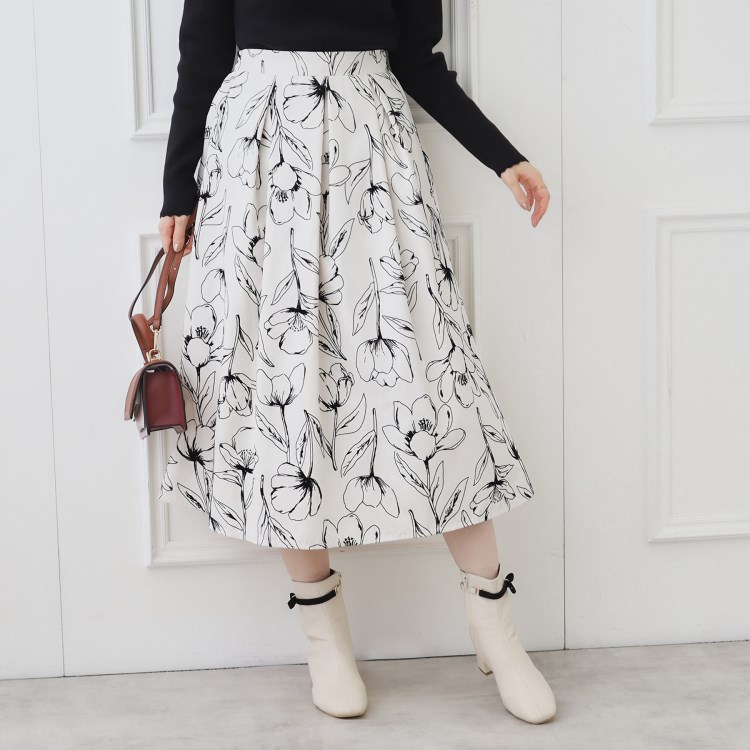 クチュールブローチ(Couture Brooch)のフラワーフロッキープリントスカート ミモレスカート