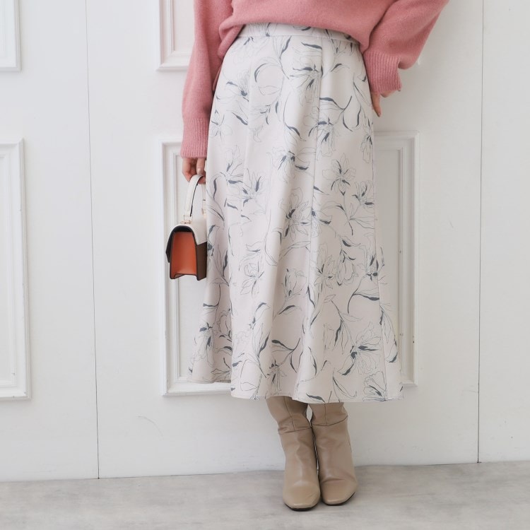 クチュールブローチ(Couture Brooch)の起毛コールフラワープリントスカート ミモレスカート