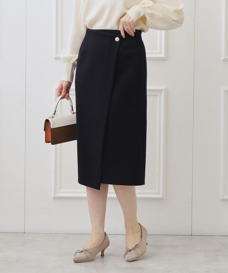 クチュールブローチ(Couture Brooch)のメルジャージラップ風スカート ネイビー(094)