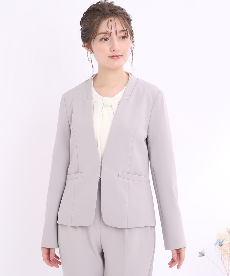 セオリー 19SS ノーカラージャケット ニット コットン ストレッチ 白 0