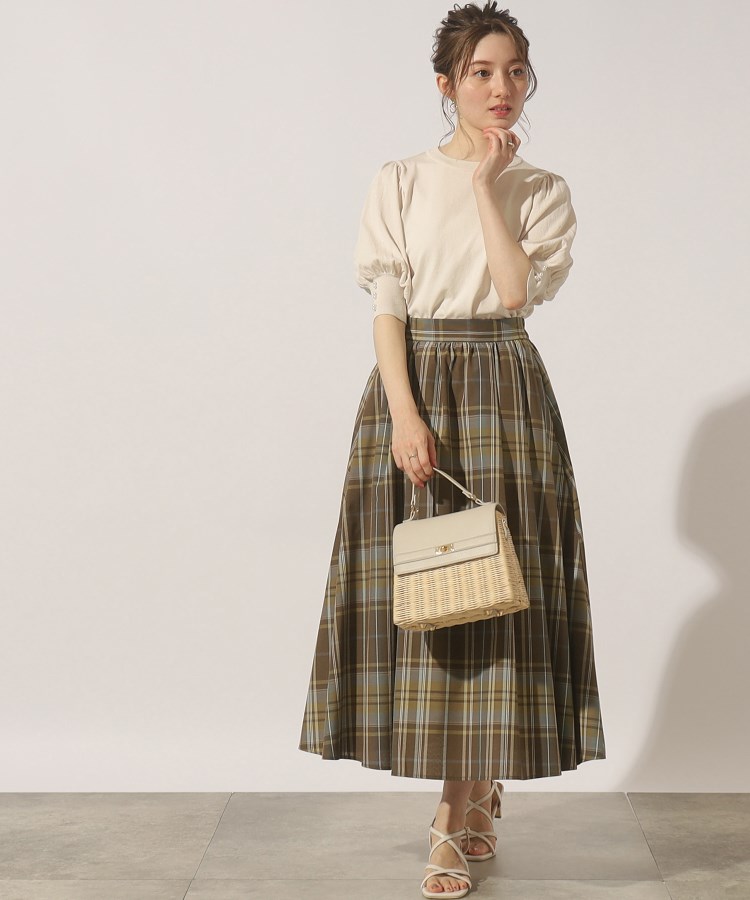 クチュールブローチ(Couture Brooch)の【夏のお出かけシーンに映える。】麻調先染めチェックロングスカート11
