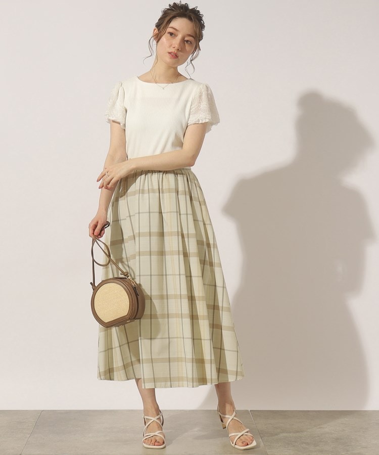 クチュールブローチ(Couture Brooch)の【夏のお出かけシーンに映える。】麻調先染めチェックロングスカート20