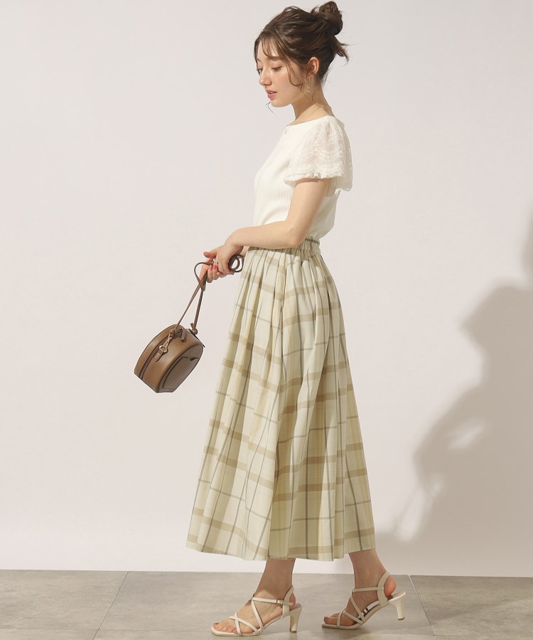 クチュールブローチ(Couture Brooch)の【夏のお出かけシーンに映える。】麻調先染めチェックロングスカート22