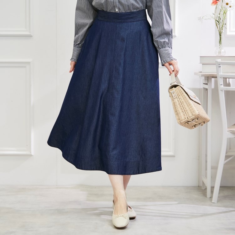 クチュールブローチ(Couture Brooch)のコットン混デニムフレアースカート ミモレスカート