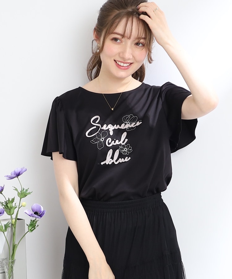 【コットン100％・UVカット・接触冷感】テープロゴフラワープリントTシャツ