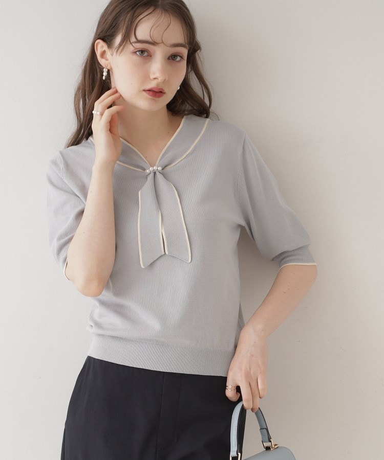 クチュールブローチ(Couture Brooch)の【上品なアクセントをプラス】配色フェイクパールタイ ブルー(591)