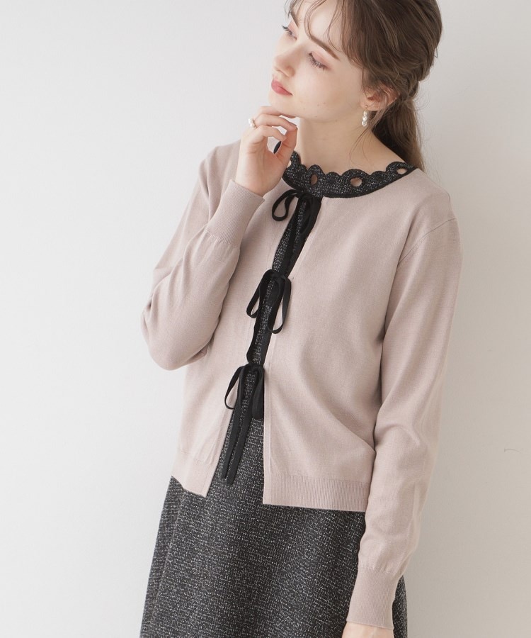 クチュールブローチ(Couture Brooch)の【前後2WAYで楽しめる】配色リボン カーディトップス トープ(054)