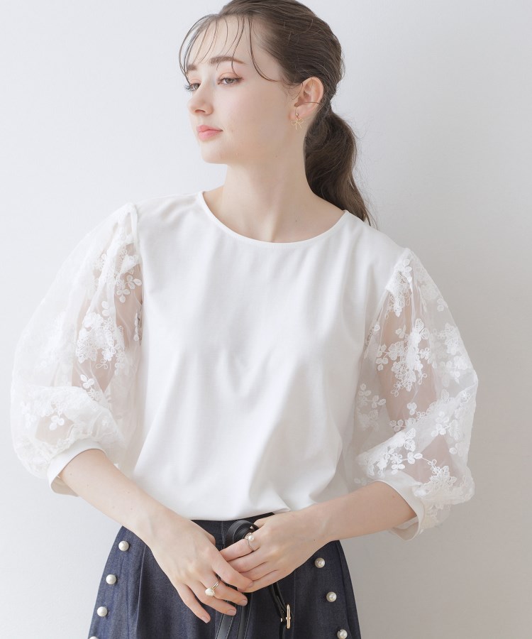 クチュールブローチ(Couture Brooch)の【二の腕カバー・残暑の秋にも使える】袖レースドッキングカットソー4