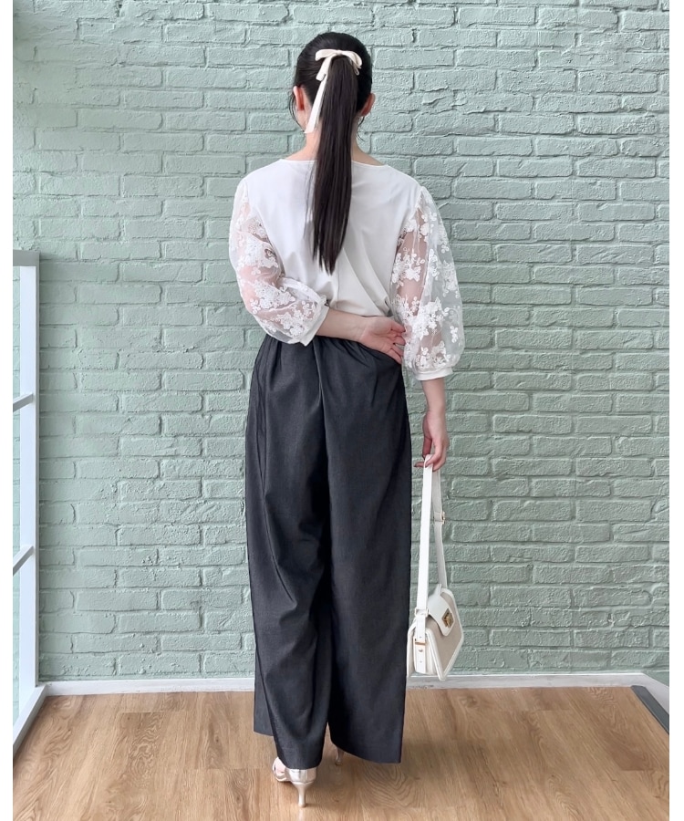 クチュールブローチ(Couture Brooch)の【二の腕カバー・残暑の秋にも使える】袖レースドッキングカットソー11
