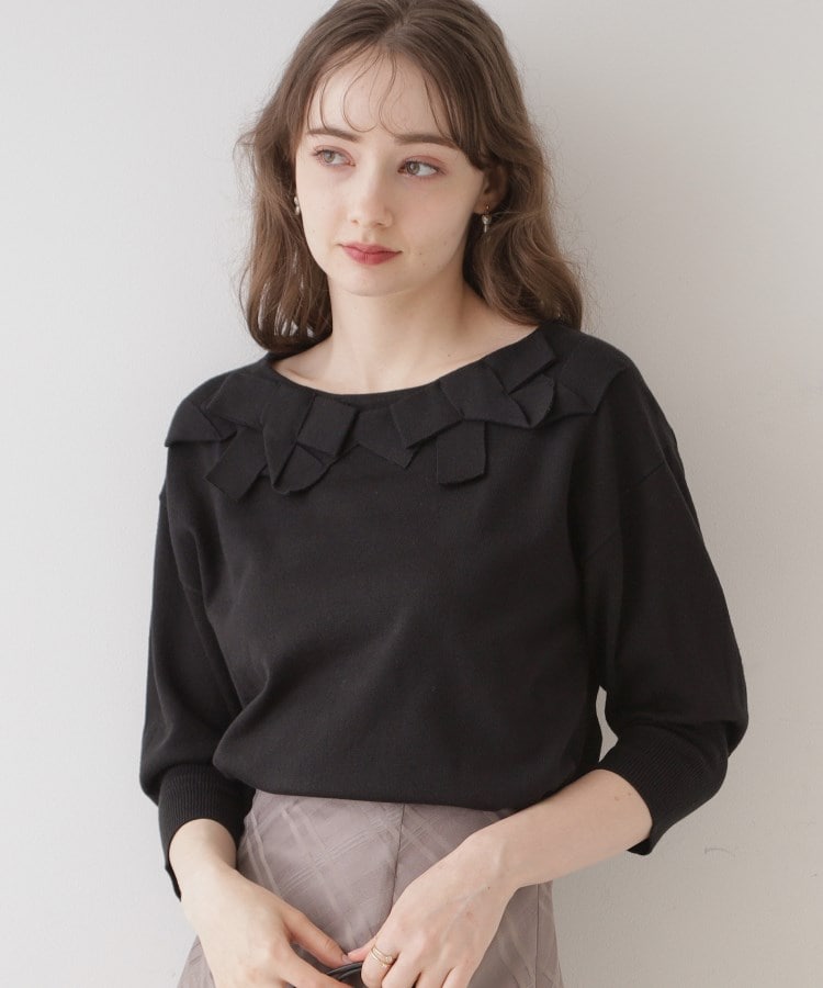 クチュールブローチ(Couture Brooch)の【ほろ甘フェミニンニット】リボンネックニット ブラック(419)